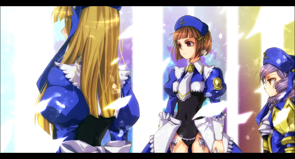 otsuo, cornelia (umineko), dlanor a. knox, eiserne jungfrau, gertrude (umineko), umineko no naku koro ni, bad id, bad pixiv id, 00s, hat, leotard, letterboxed