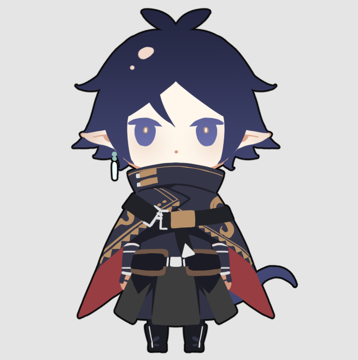 676643396dolce, zuo le (arknights), arknights, chinese commentary, commentary request, 1boy, :o, arm at side, black cape, black pants, black shirt, black shoes, blue eyes, blue hair, cape, earrings, full body, high collar, jewelry, male focus, pants, pointy ears, red cape, shirt, shoes, simple background, single earring, snake boy, snake tail, solo, tail, two-sided cape, two-sided fabric, white background