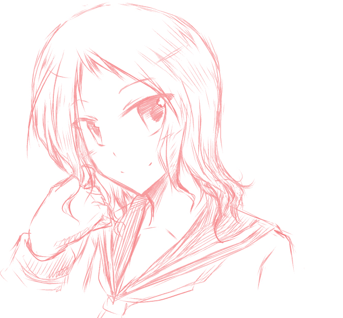 nobuda, takei hisa, saki (manga), 00s, 1girl, female focus, monochrome, pink theme, sketch, solo