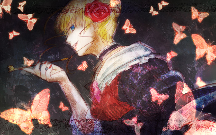 nanoka, beatrice (umineko), umineko no naku koro ni, bad id, bad pixiv id, 00s, blonde hair, blue eyes, bug, butterfly, insect, solo