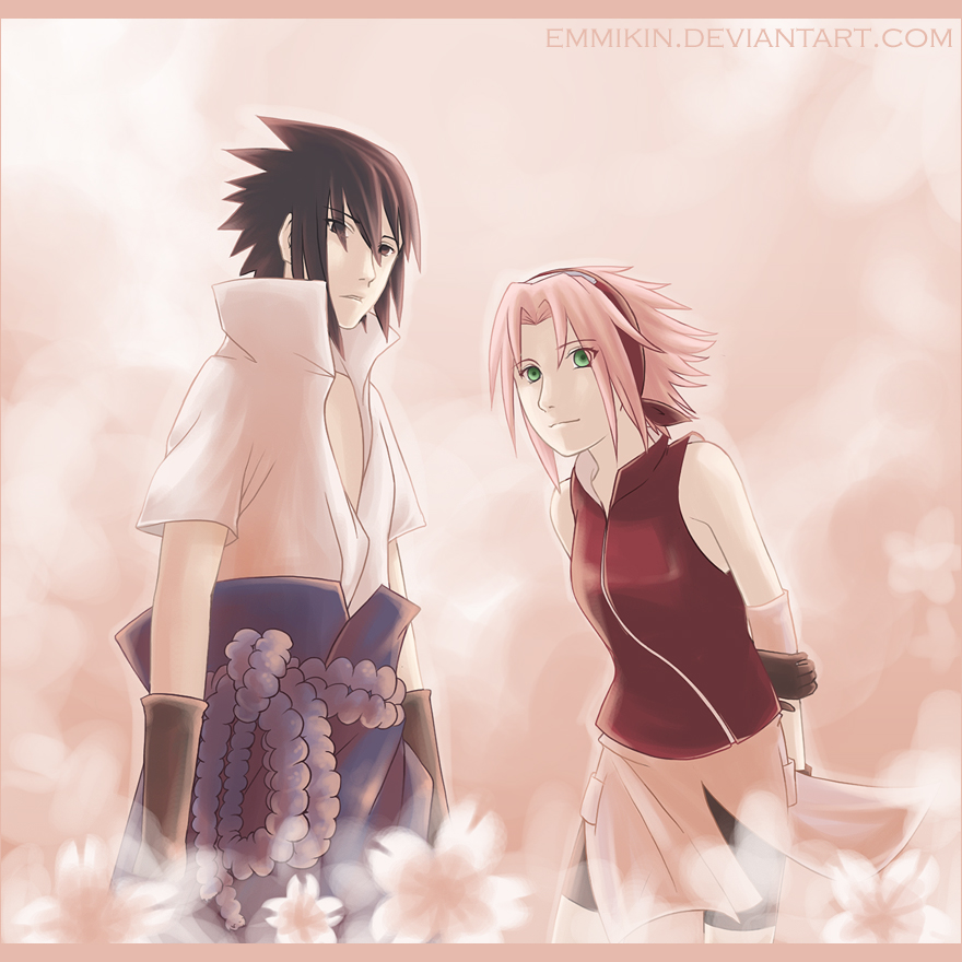 emmikin, haruno sakura, uchiha sasuke, naruto (classic), naruto (series), tagme, couple, petals