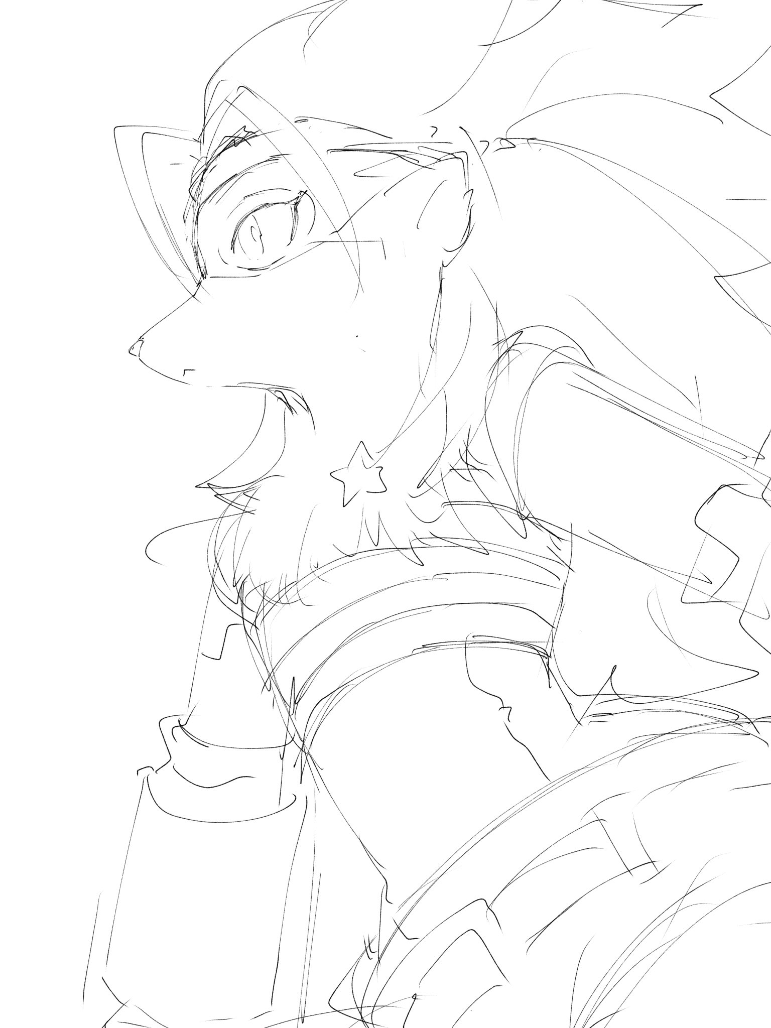 wolvermon, digimon, bandages around chest, digimon (creature), mask, mkz dg, sketch, star (symbol)