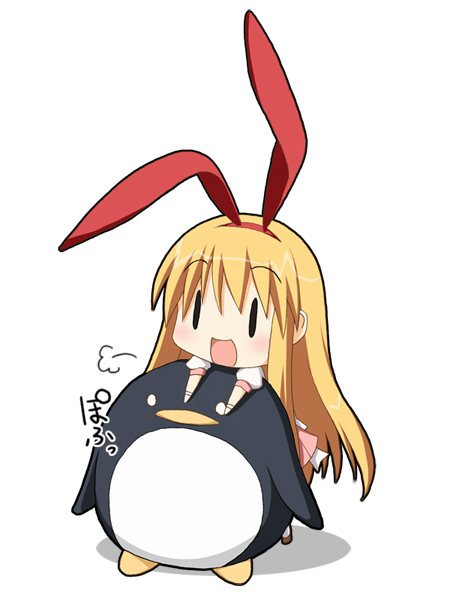 kohinata sora, amae koromo, etopen, saki (manga), 00s, animal ears, bird, blonde hair, chibi, penguin, rabbit ears, solo, | |