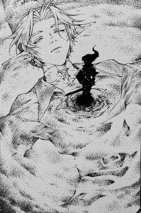 kandori makoto, dark link, link, nintendo, the legend of zelda, the legend of zelda: ocarina of time, traditional media, 2boys, belt, closed eyes, greyscale, hat, holding, holding shield, holding sword, holding weapon, monochrome, multiple boys, outstretched arms, pointy ears, shield, solo, standing, sword, tunic, underwater, upper body, water, weapon