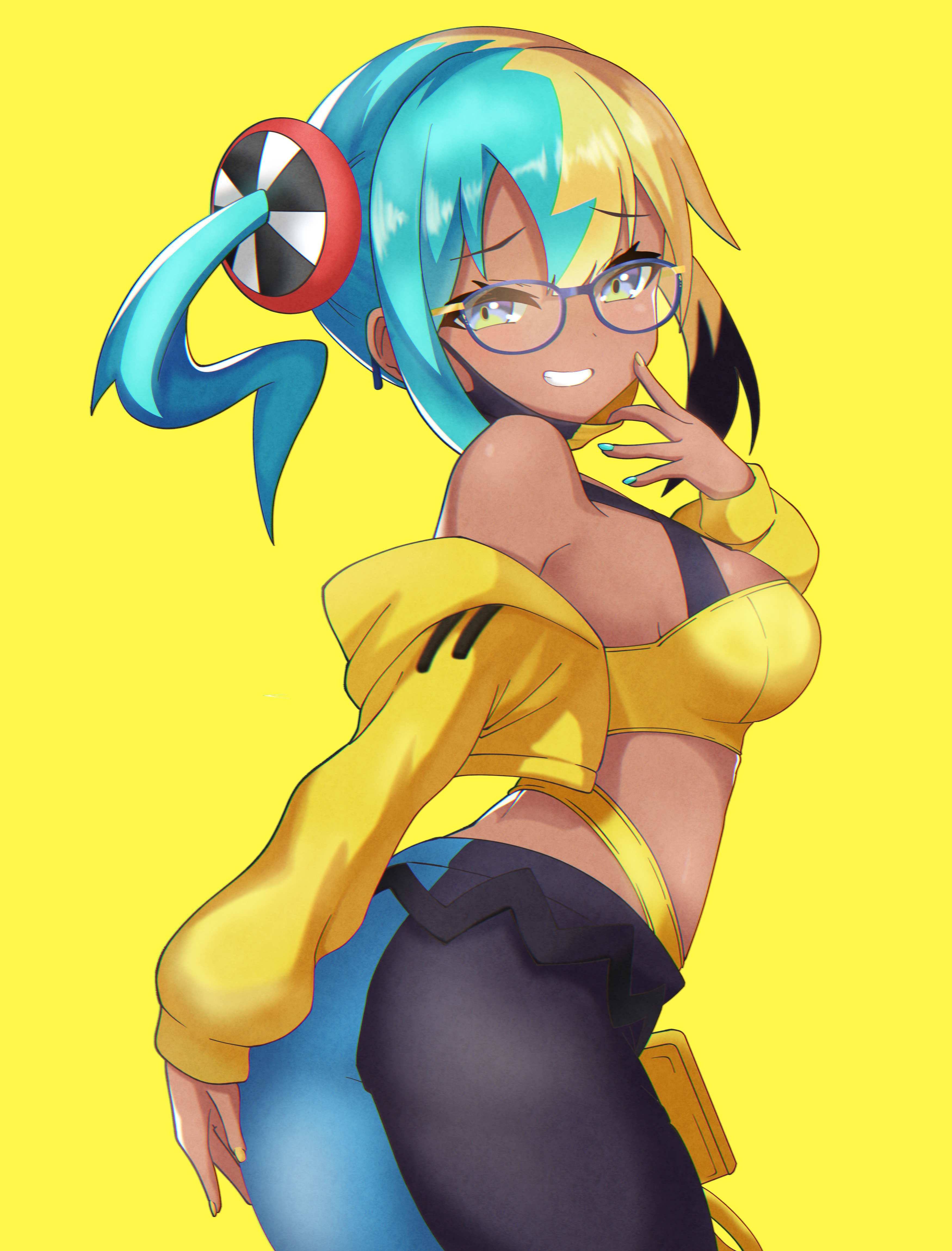 poipoi v game, canari (pokemon), pokemon, pokemon legends: z-a, absurdres, highres, 1girl, dark-skinned female, dark skin, glasses