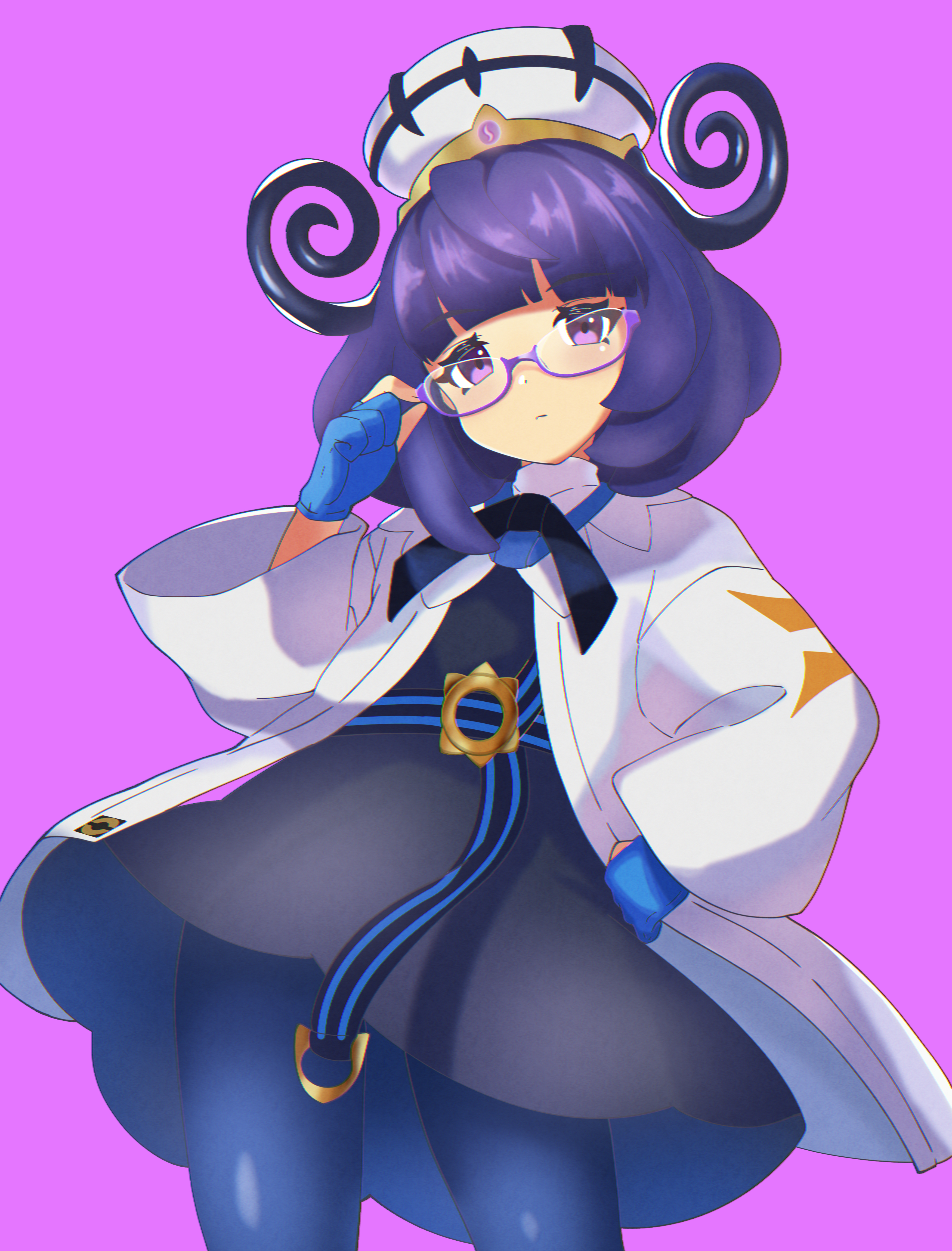 poipoi v game, gwynn (pokemon), pokemon, pokemon legends: z-a, 1girl, glasses, purple eyes, purple hair