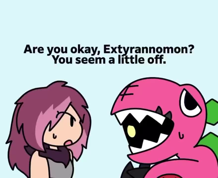 belphemon, belphemon rage mode, ex-tyranomon, raremon, digimon, digimon story: time stranger, animated, tagme, video, costume, evolution, horns, looking at another, mana chan, sleeping