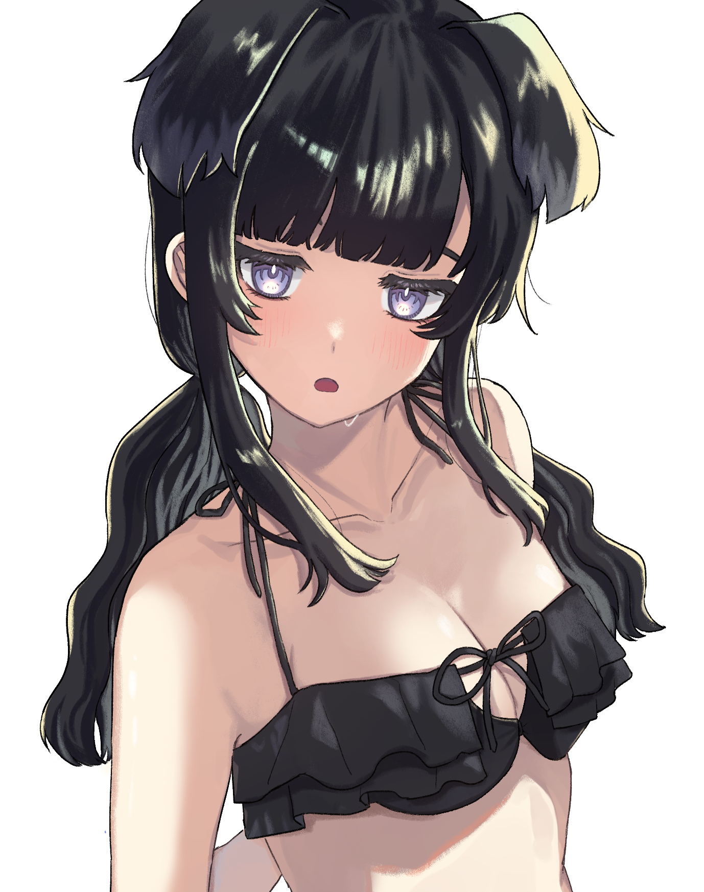 antorakuto (pixiv 1630484), hibiki (blue archive), blue archive, highres, 1girl, bikini, black bikini, breasts, long hair, looking at viewer, simple background, solo, swimsuit, white background