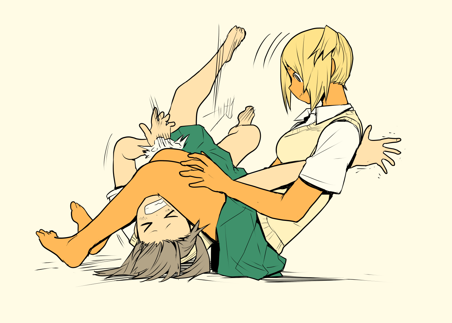 2girls, blonde hair, jiu-jitsu, multiple girls, skirt, wrestling
