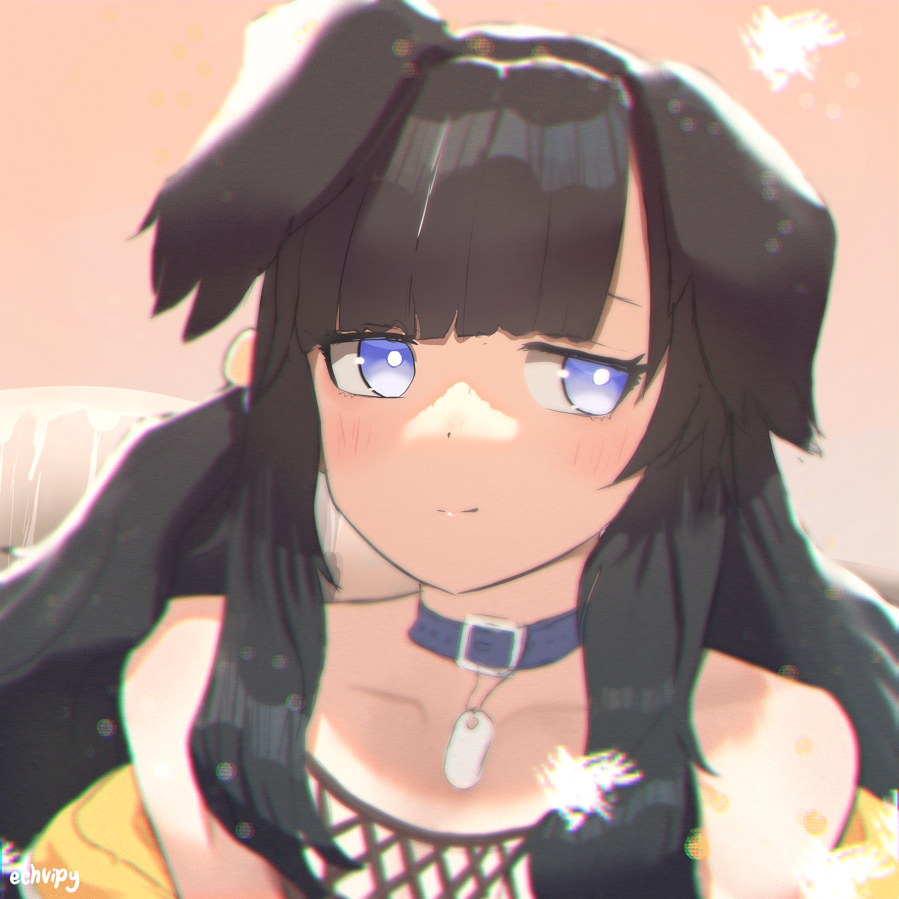 rifu002, hibiki (blue archive), blue archive, original, absurdres, highres, 1girl, animal ears, blue eyes, blush, long hair, looking at viewer, simple background, smile, solo