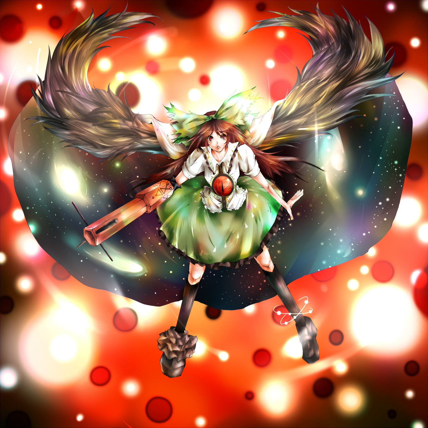 uuuixuuu, reiuji utsuho, touhou, bad id, bad pixiv id, highres, 1girl, black socks, female focus, kneehighs, legs apart, socks, solo