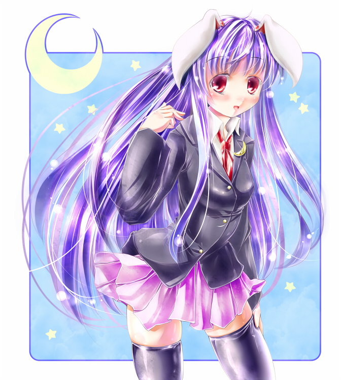sugiyuu, reisen udongein inaba, touhou, 1girl, animal ears, black thighhighs, blazer, female focus, jacket, long hair, purple hair, rabbit ears, red eyes, solo, thighhighs, very long hair, zettai ryouiki