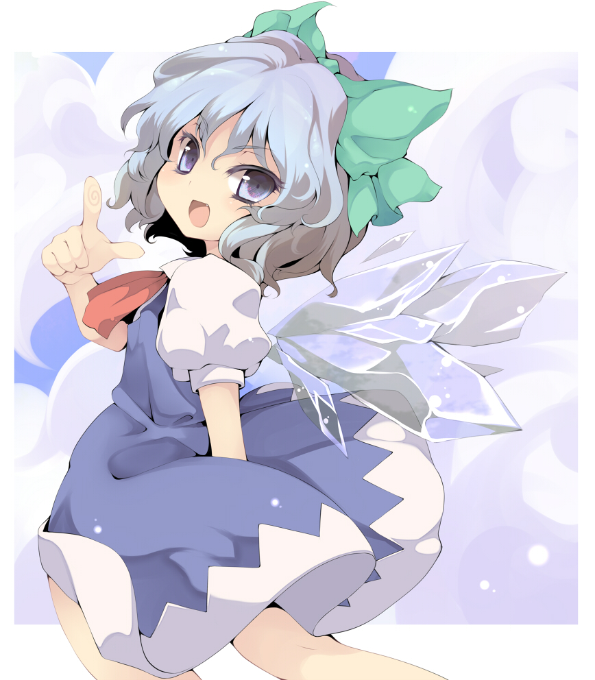 uruu gekka, cirno, touhou, touhou hisoutensoku, blue eyes, blue hair, bow, colored eyelashes, eyelashes, short hair, solo, wings