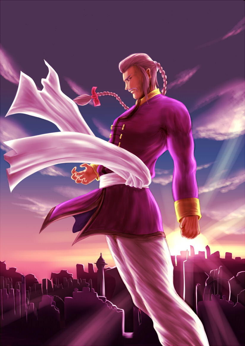 pirotan, master asia, g gundam, gundam, 1990s (style), braid, facial hair, male focus, manly, mustache, single braid