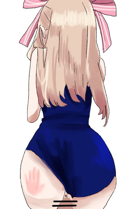 shipapa usagi, chaos marie (grimms notes), grimms notes, bad id, bad pixiv id, 1boy, 1girl, anus, ass, blonde hair, from behind, hetero, huge ass, long hair, penis, pov, sex, simple background, slap mark, standing, standing sex, vaginal, white background