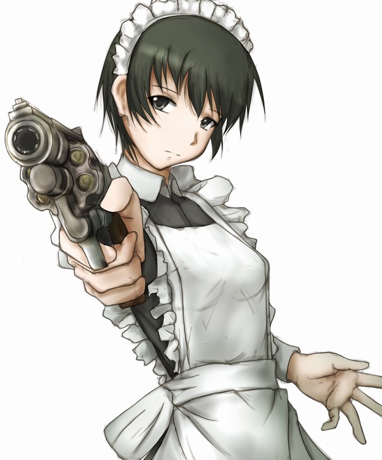 ein (phantom of inferno), phantom of inferno, requiem for the phantom, tagme, gun, maid, short hair, weapon