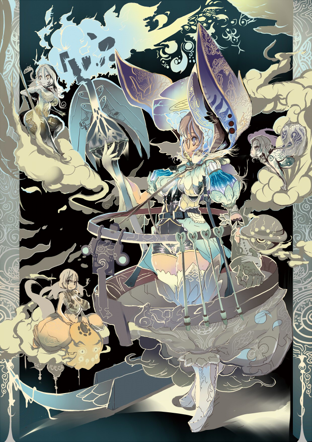 saimon fumie, original, bad id, bad pixiv id, 4girls, glasses, multiple girls, shorts, white eyes, white hair