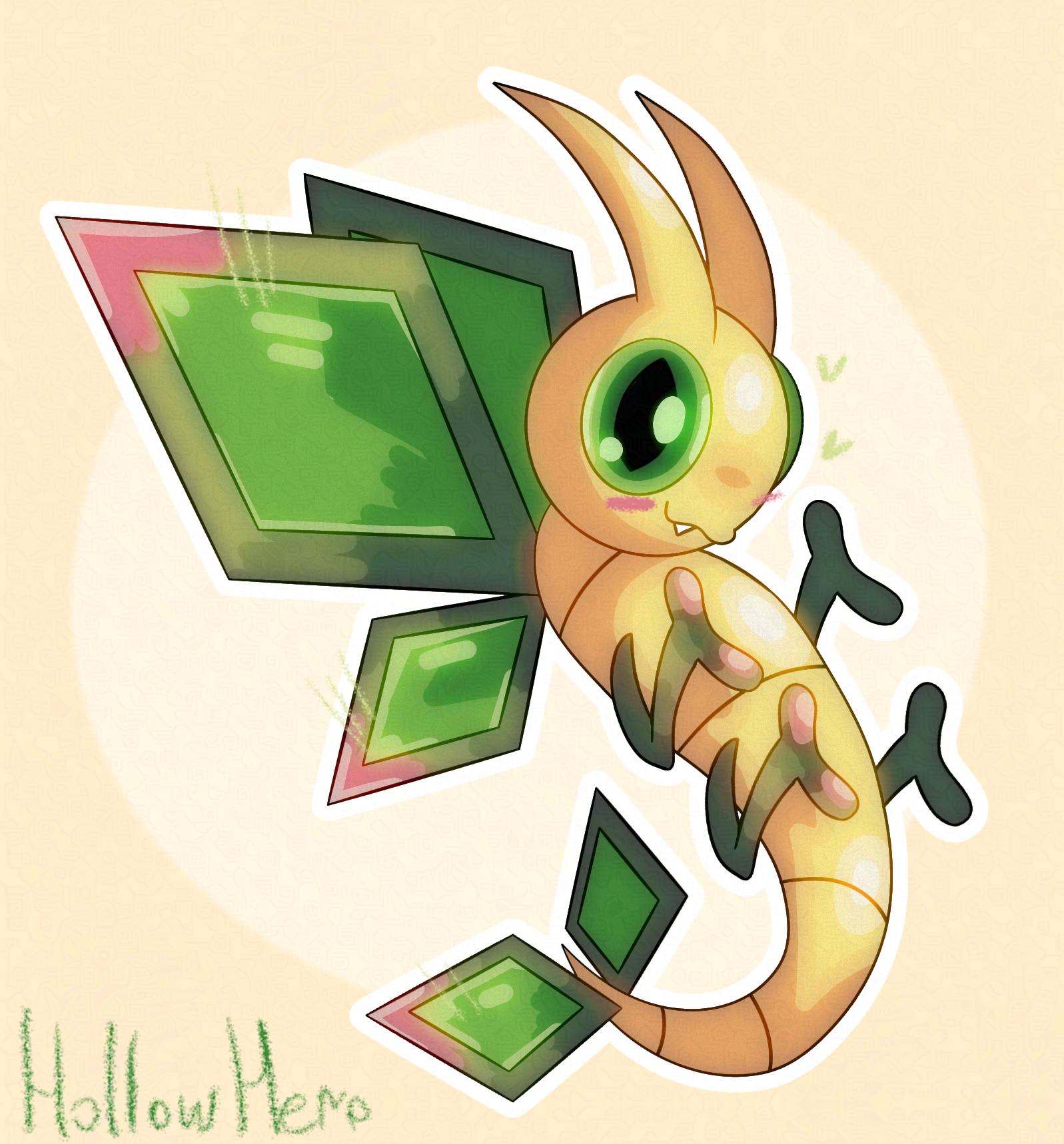 vibrava, nintendo, pokemon, highres, antennae, artist name, blush, fangs, gen 3 pokemon, hollowhero, no humans, pokemon (creature), signature, solo, tail, wings