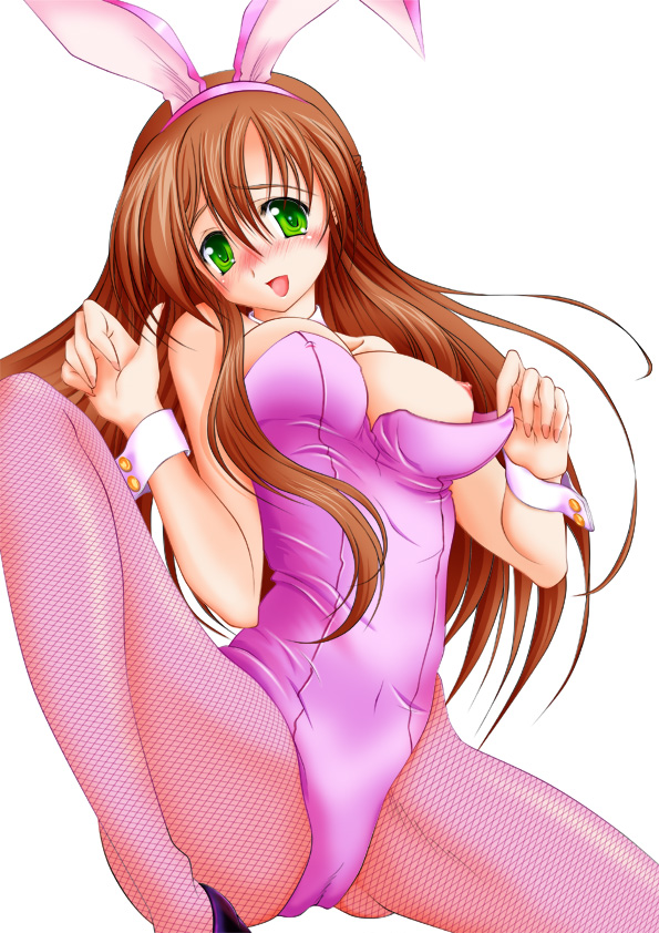 sakurajousui neko, shirley fenette, code geass, 00s, animal ears, brown hair, fake animal ears, green eyes, playboy bunny, rabbit ears