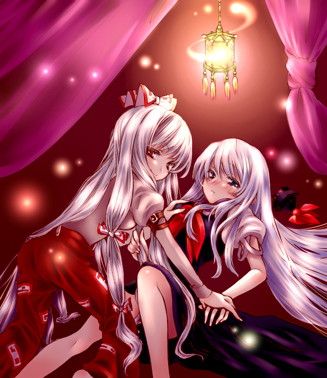 ichi-natsu, fujiwara no mokou, kamishirasawa keine, touhou, 2girls, female focus, long hair, multiple girls, yuri
