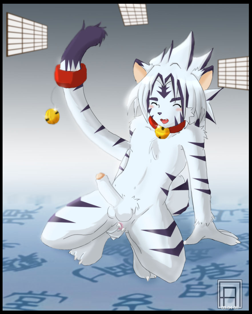 byakko no kogenta, onmyou taisenki, 00s, 1boy, anal, anal fingering, animal ears, barefoot, fingering, furry, furry male, indoors, male focus, male penetrated, masturbation, nude, penis, shota, solo, tail