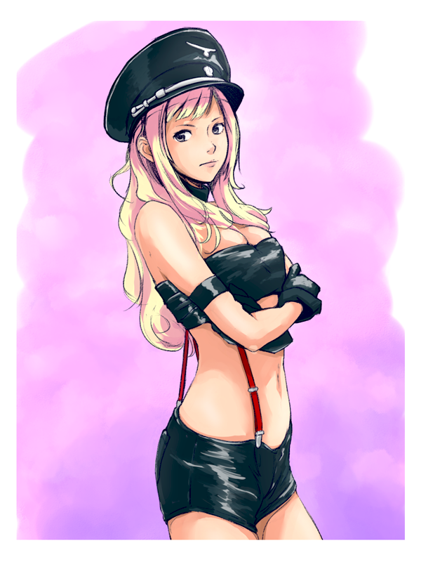 roony, sheryl nome, macross, macross frontier, 00s, blonde hair, crossed arms, gloves, hat, solo
