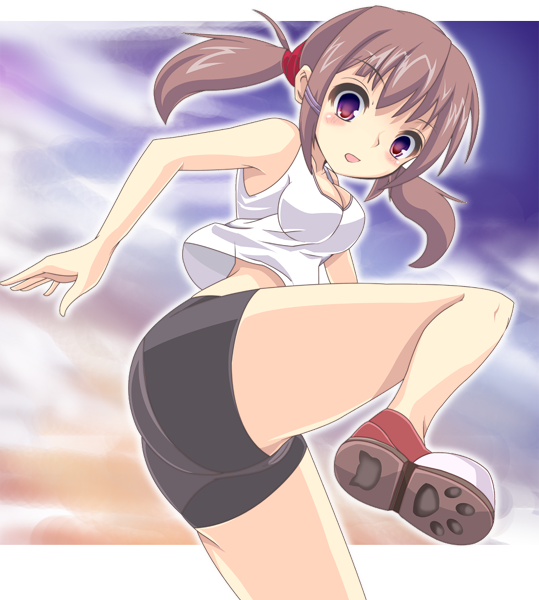 mochi no suke, original, bad id, bad pixiv id, 1girl, ass, bike shorts, brown hair, female focus, short twintails, solo, twintails