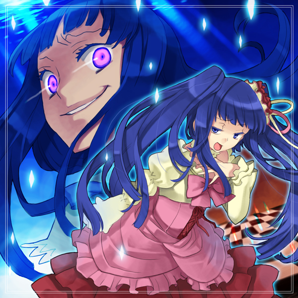 kisa, kisa (toricoroad), frederica bernkastel, furudo erika, umineko no naku koro ni, bad id, bad pixiv id, 00s, 2girls, blue eyes, blue hair, bow, dress, hair ornament, long hair, multiple girls, pink bow, purple eyes, ribbon, smile, twintails