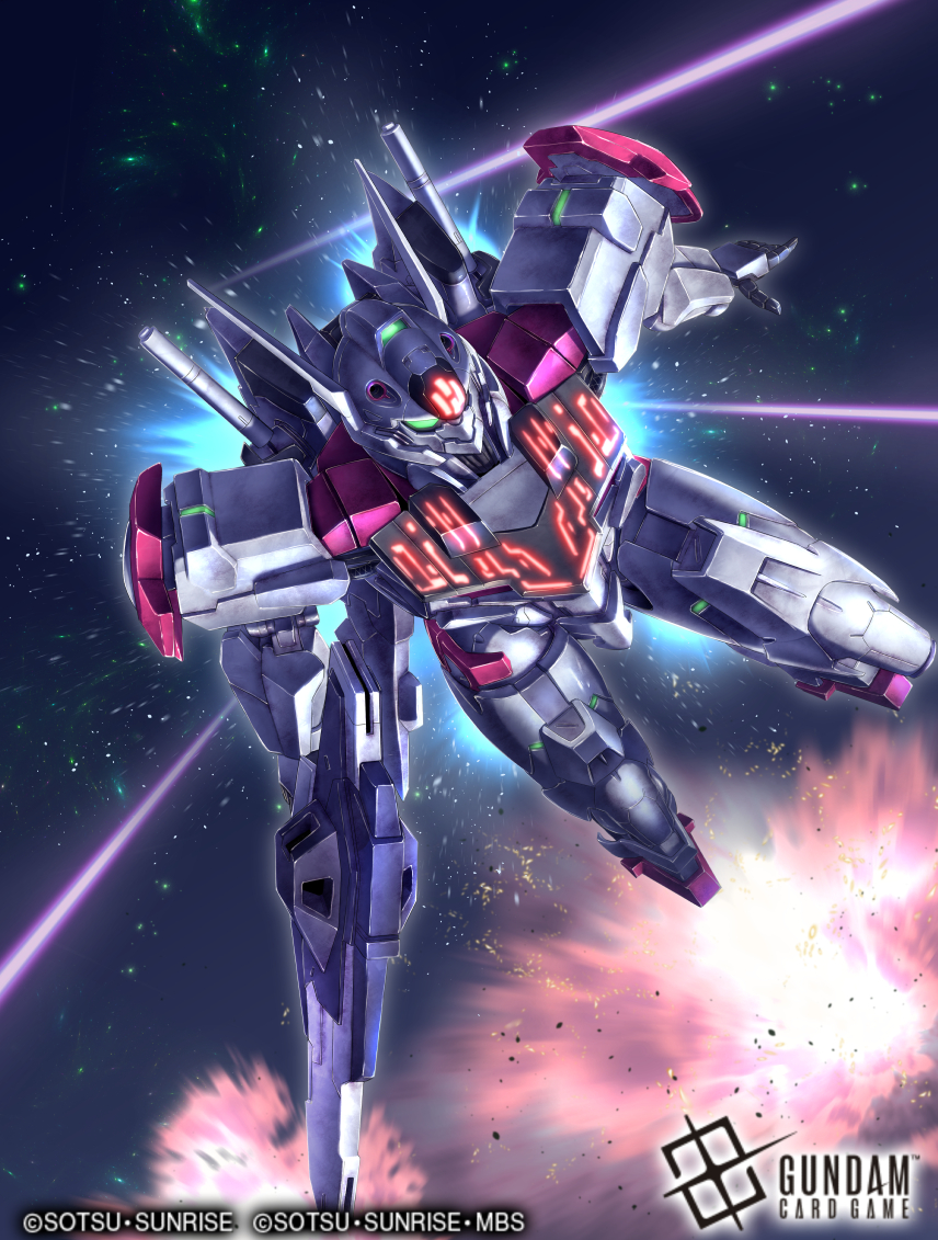 soezy, gundam lfrith, gundam, gundam card game, gundam suisei no majo, official art, card (medium), copyright logo, copyright name, copyright notice, holding, holding weapon, logo, mecha, mobile suit, no humans, robot, weapon