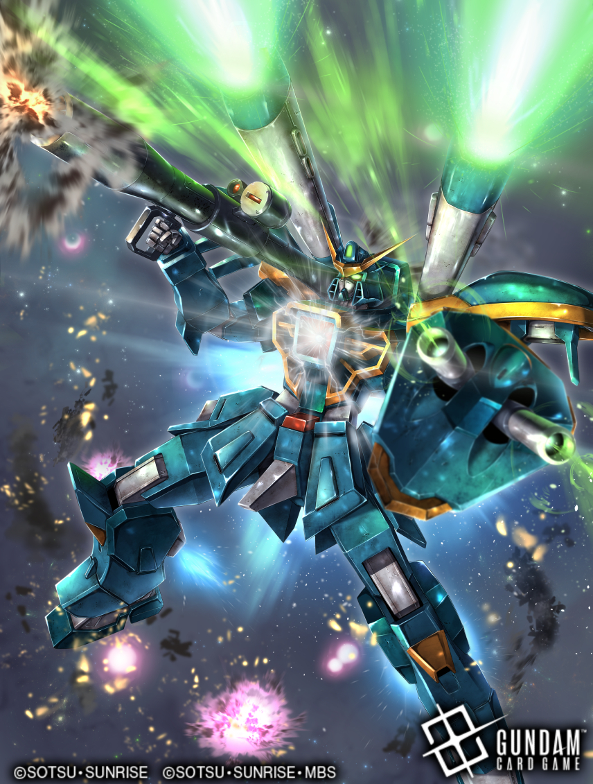 soezy, calamity gundam, gundam, gundam card game, gundam seed, official art, bazooka (gundam), beam cannon, card (medium), copyright logo, copyright name, copyright notice, holding, holding weapon, logo, mecha, mecha focus, mobile suit, no humans, robot, shoulder cannon, v-fin, weapon
