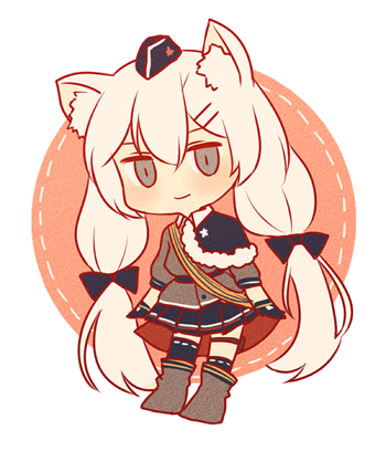 silence girl, svd (girls' frontline), girls' frontline, lowres, 1girl, aiguillette, animal ears, chibi, chibi only, grey eyes, long hair, simple background, socks, twintails, vampire, white hair