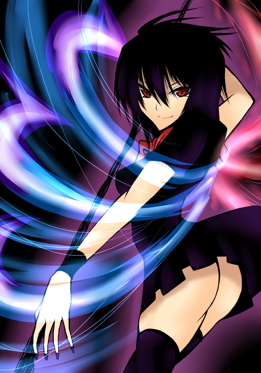 daive, houjuu nue, touhou, bad id, bad pixiv id, highres, 1girl, ass, black hair, female focus, no panties, polearm, red eyes, short hair, solo, thighhighs, weapon