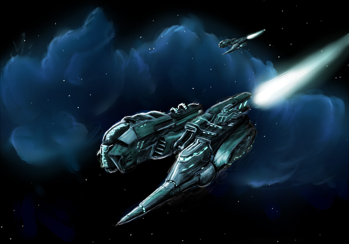 novafox, eve online, original, commentary, concept art, english commentary, cloud, cloud background, dark background, destroyer (eve online), flying, gallente federation (eve online), glowing, military vehicle, nebula, no humans, outdoors, science fiction, space, spacecraft, star (sky), starry sky background, vehicle focus