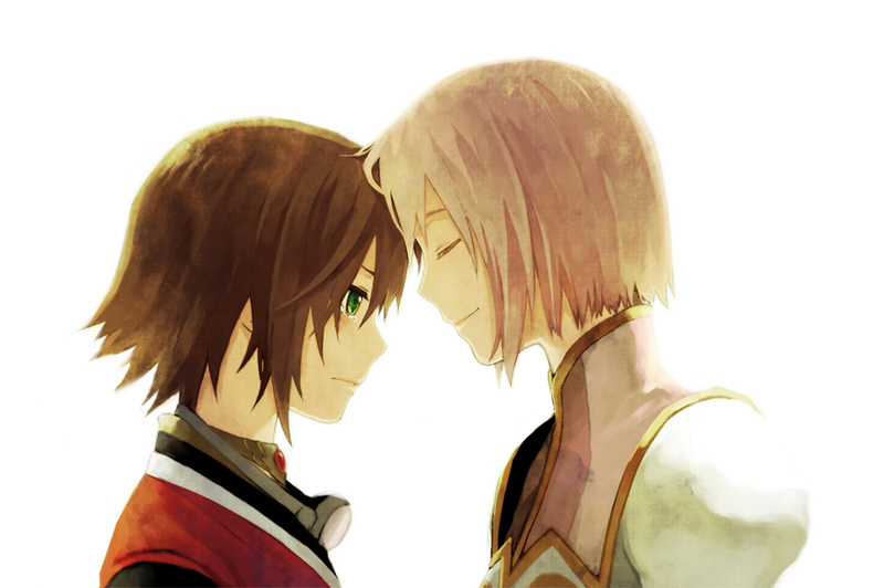 estellise sidos heurassein, rita mordio, tales of (series), tales of vesperia, 00s, 2girls, brown hair, closed eyes, green eyes, multiple girls, pink hair, short hair, smile, tears