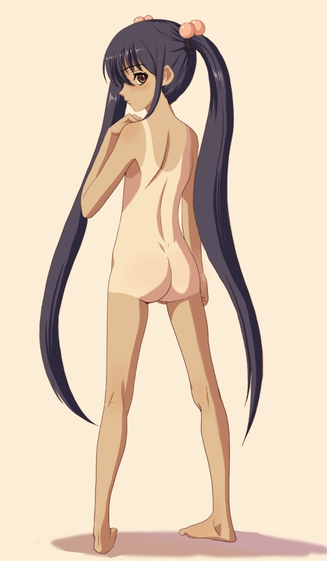 natori (natorism), original, 1girl, ass, barefoot, female focus, loli, long hair, nude, one-piece tan, paint.net (medium), solo, tan, tanline, twintails, very long hair