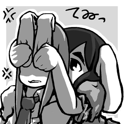 dangan manbou, inaba tewi, reisen udongein inaba, touhou, lowres, 2girls, animal ears, female focus, greyscale, monochrome, multiple girls, rabbit ears, upper body