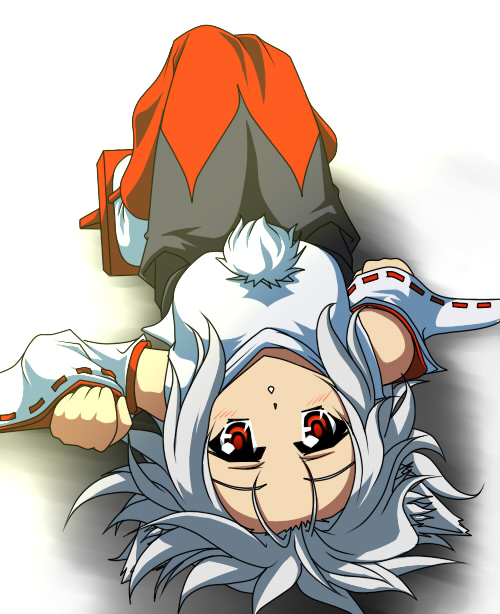 ryusou, ryusou (pixiv), inubashiri momiji, touhou, 1girl, animal ears, detached sleeves, female focus, geta, lying, on back, red eyes, solo, tengu-geta, white hair, wolf ears