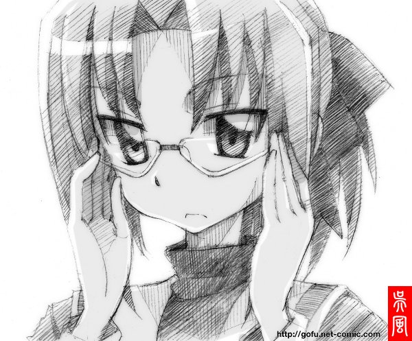 gofu, harukaze chiharu, hayate no gotoku!, traditional media, 00s, glasses, greyscale, monochrome, sketch, solo