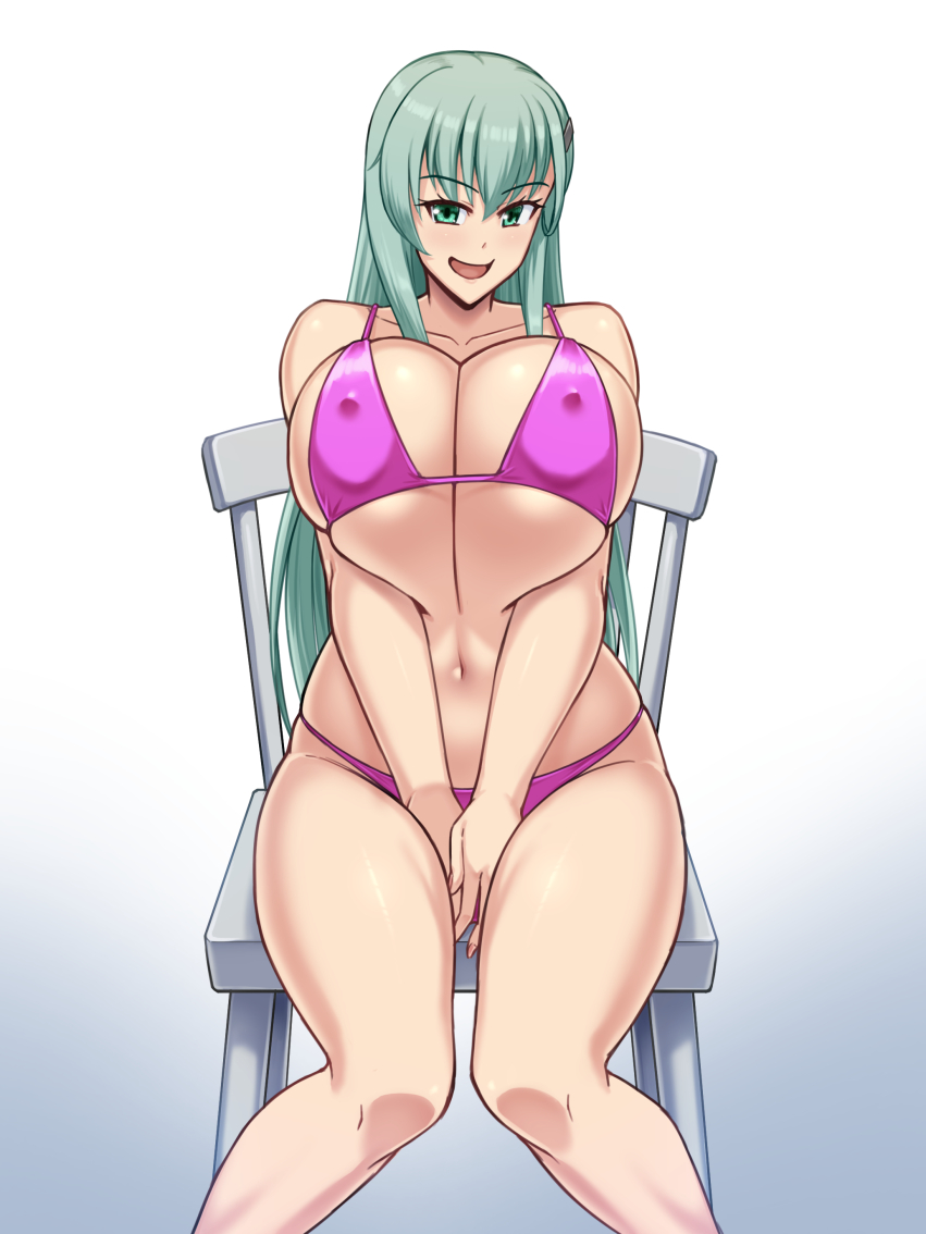kawanuma uotsuri, suzuya (kancolle), kantai collection, 1girl, breasts, green hair, huge breasts, long hair