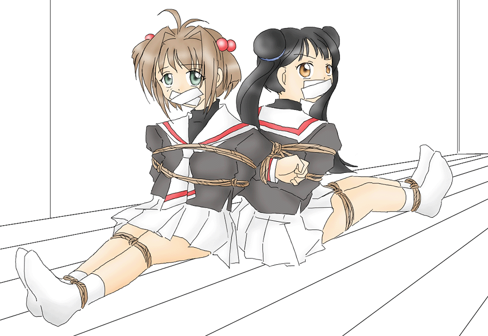cardcaptor sakura, bdsm, bondage, school uniform, tape, tape gag