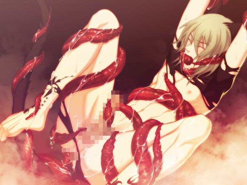 konoe (lamento), lamento, 1boy, anal, animal ears, censored, dripping, legs up, male focus, male penetrated, nipple stimulation, nipple tweak, nude, oral, penis, rape, restrained, solo, spread legs, tentaclejob, tentacles, tentacles on male, torn clothes