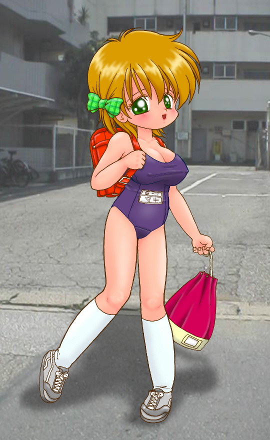 blush, breasts, cleavage, green eyes, smile, swimsuit