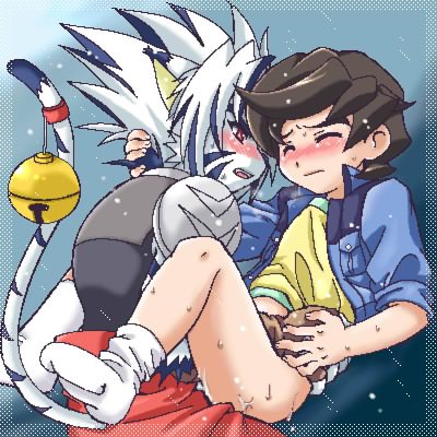 byakko no kogenta, tachibana riku, onmyou taisenki, lowres, 00s, 2boys, anal, animal ears, furry, furry male, gradient background, male focus, male penetrated, multiple boys, red eyes, shota, tail, yaoi