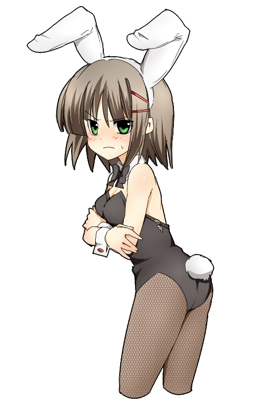 shacttainw, aizawa sakuya, hayate no gotoku!, bad id, bad pixiv id, 00s, animal ears, blush, fake animal ears, green eyes, grey hair, pantyhose, playboy bunny, rabbit ears, rabbit tail, short hair, solo, tail