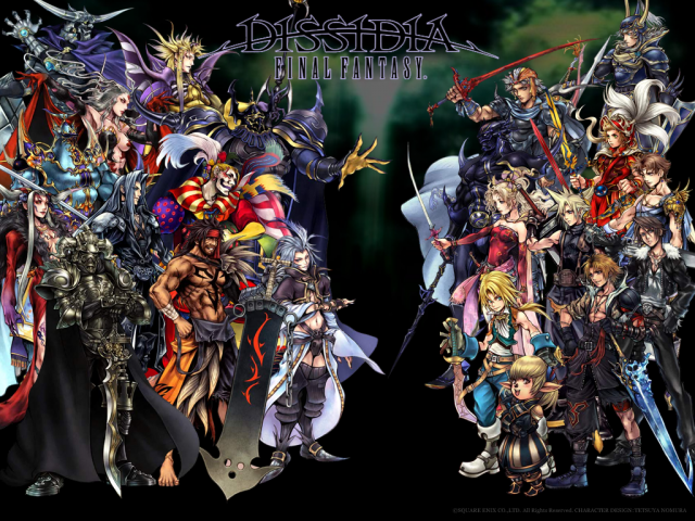 bartz klauser, cecil harvey, cefca palazzo, cloud of darkness, cloud strife, emperor mateus, exdeath, firion, gabranth, garland (ff1), golbez, jecht, kuja, onion knight, sephiroth, shantotto, squall leonhart, tidus, tina branford, ultimecia, warrior of light, zidane tribal, dissidia final fantasy, final fantasy, final fantasy i, final fantasy ii, final fantasy iii, final fantasy iv, final fantasy ix, final fantasy v, final fantasy vi, final fantasy vii, final fantasy viii, final fantasy x, final fantasy xii, silver hair, official art, absolutely everyone, armor, blonde hair, brown hair, everyone, fur trim, grey hair, gunblade, helmet, horns, jacket, jewelry, multiple boys, multiple girls, muscular, necklace, spiked hair, sword, tail, tattoo, weapon