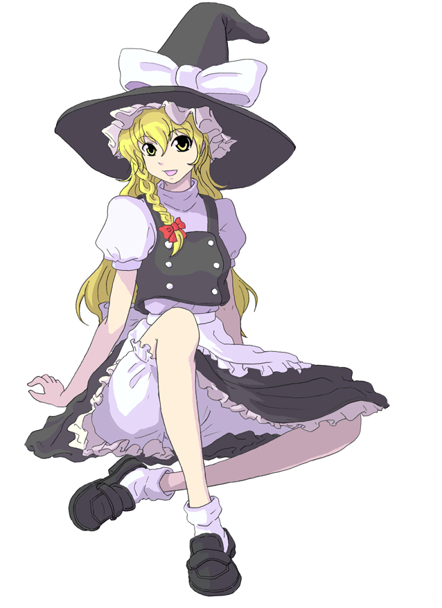 ofuman, kirisame marisa, touhou, bad id, bad pixiv id, 1girl, blonde hair, bloomers, braid, female focus, full body, hat, long hair, simple background, skirt, solo, underwear, white background, witch, witch hat, yellow eyes