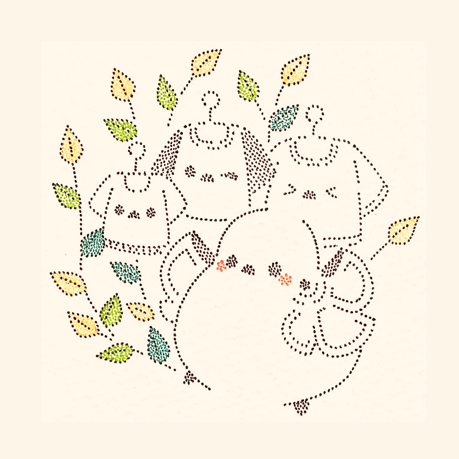 original, highres, traditional media, > <, animal focus, bird, clothes hanger, leaf, long-tailed tit, no humans, one eye closed, plant, shirt, solo, t-shirt, tit (bird), unworn shirt, usagi shigeko