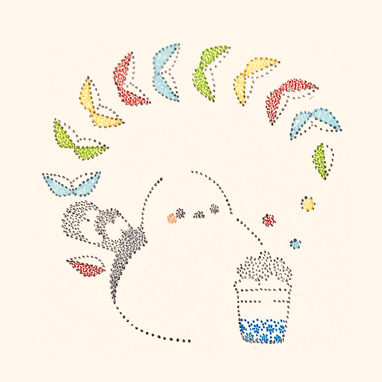 original, highres, traditional media, animal focus, bird, food, long-tailed tit, no humans, shaved ice, solo, tit (bird), usagi shigeko