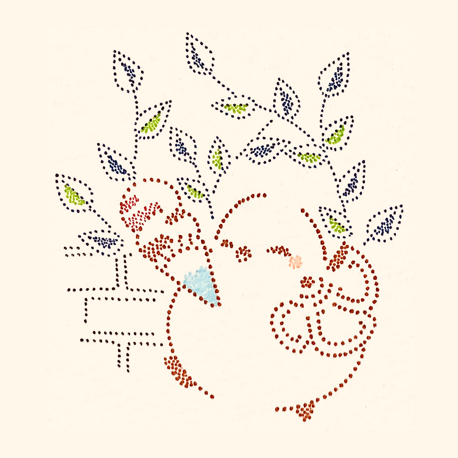 original, highres, traditional media, animal focus, bird, closed eyes, food, ice cream, leaf, long-tailed tit, no humans, plant, solo, tit (bird), usagi shigeko