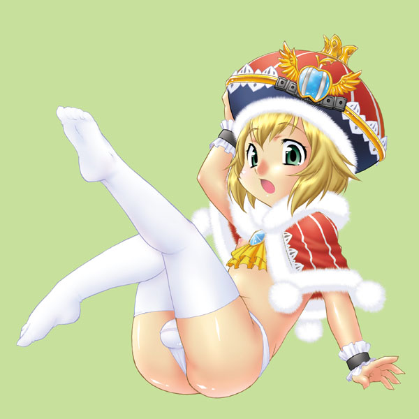 po-ju, clavat, king leo, leo (ffcc), selkie, final fantasy, final fantasy crystal chronicles, final fantasy crystal chronicles: my life as a king, 1boy, blonde hair, cape, crossdressing, crossdressing (mtf), crown, full body, male focus, open mouth, shota, simple background, solo, trap, underwear, wings